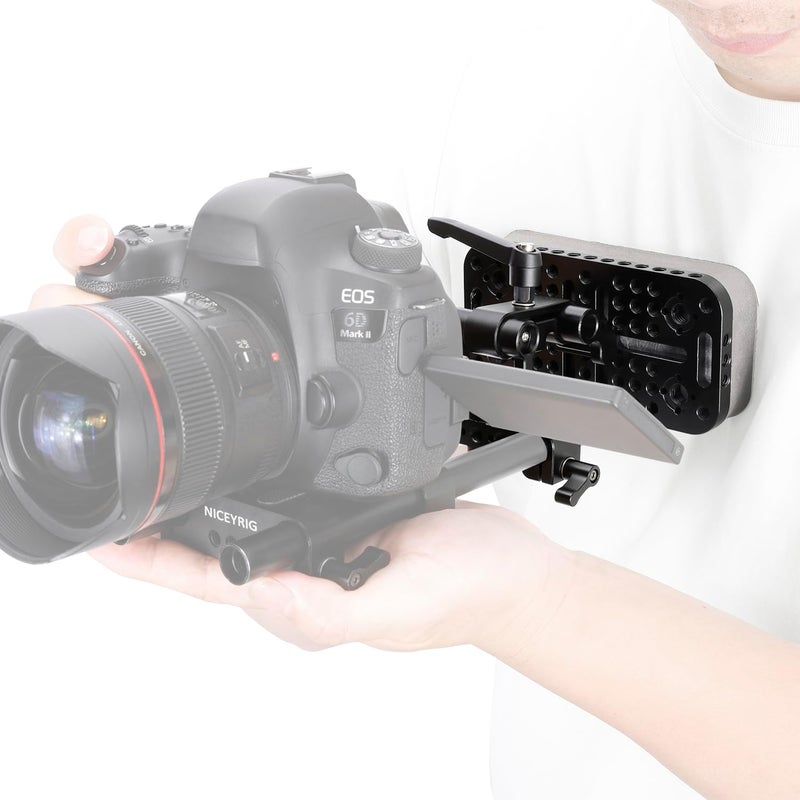 NICEYRIG Camera Chest Pad Mount with Mounting Cheese Plate, Adjustable Magic Arm, 15mm Rod Clamp for 15mm DSLR Camera Handheld Steady Shooting - 619 - Image 2